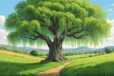 原野中茂盛的大柳树