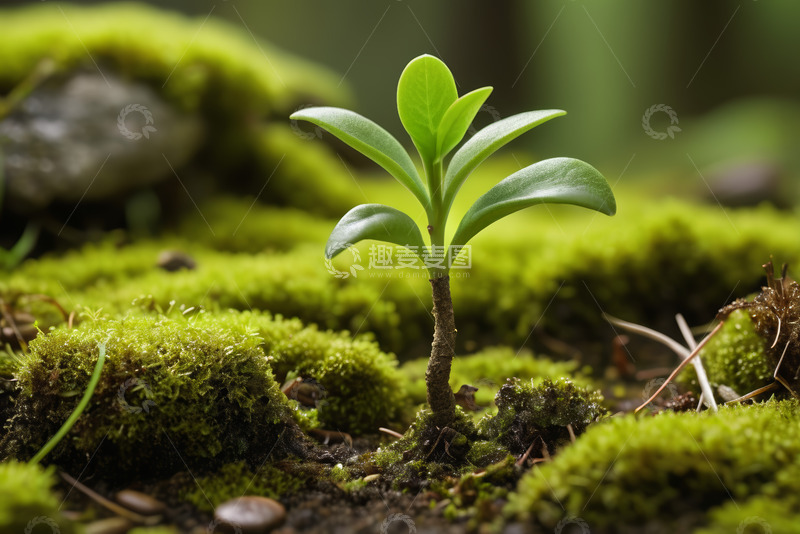 高清大图下载【趣麦麦图】苔藓地上的嫩绿幼苗