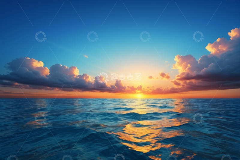 高清大图下载【趣麦麦图】海面日出天空云彩景象