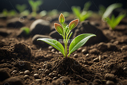 破土而出的嫩绿植物幼苗