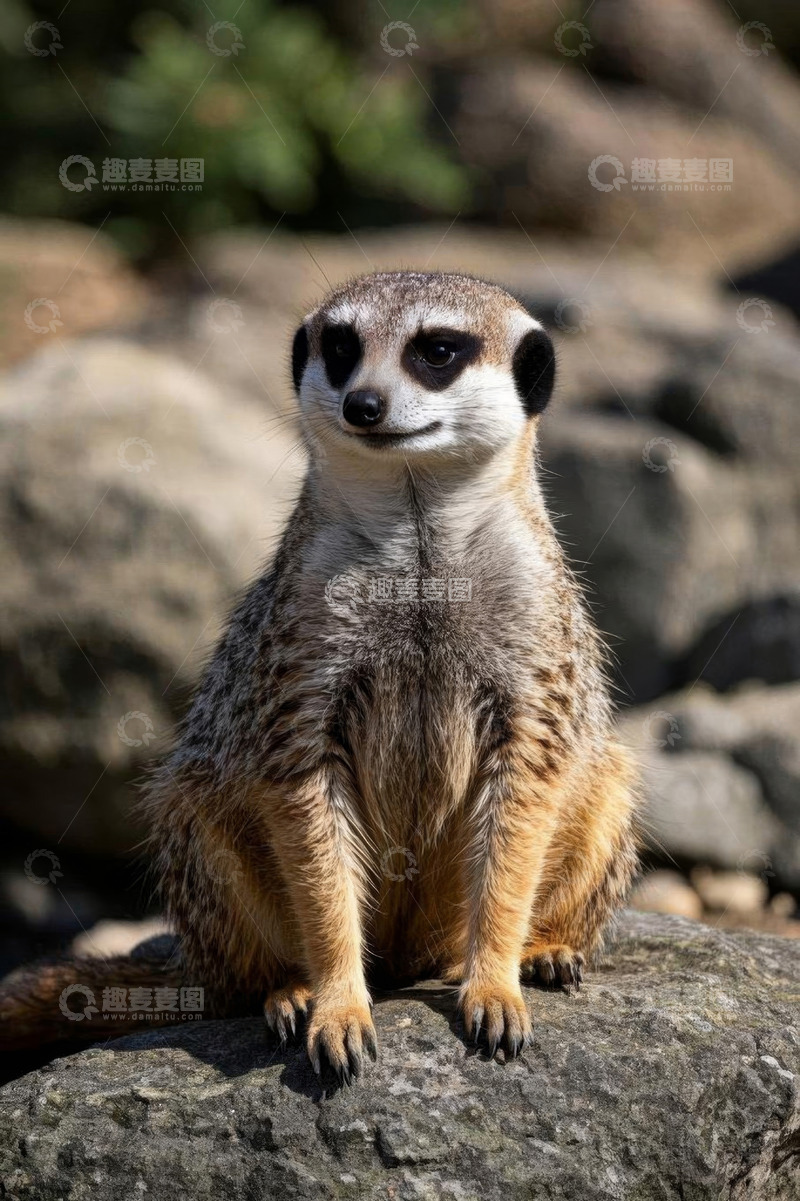 高清大图下载【趣麦麦图】猫鼬坐于岩石上特写