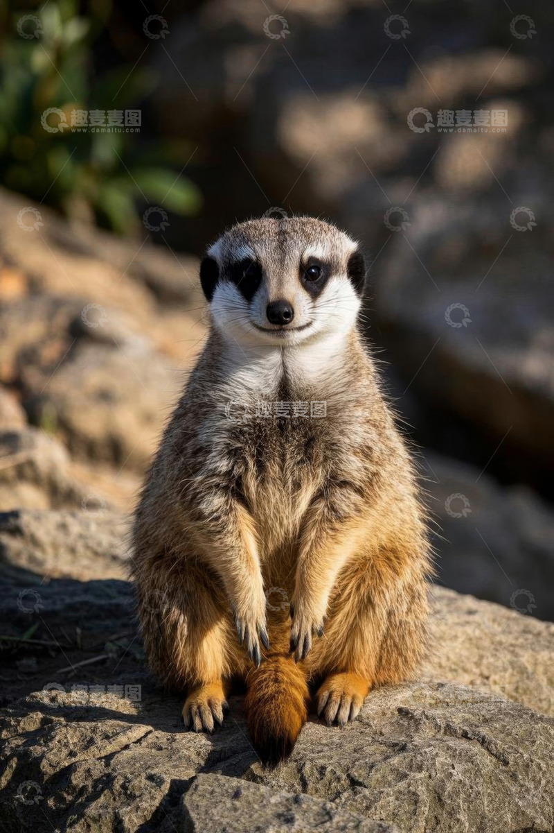高清大图下载【趣麦麦图】猫鼬正坐岩石上特写