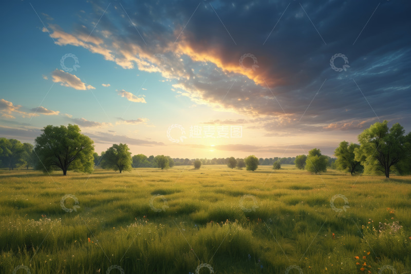 高清大图下载【趣麦麦图】自然风光草原夕阳景色