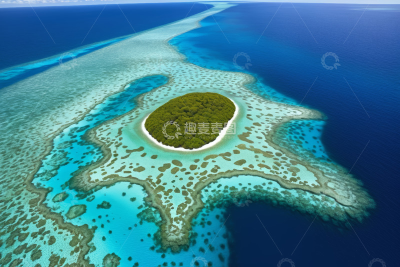 高清大图下载【趣麦麦图】俯瞰海洋中的绿色小岛