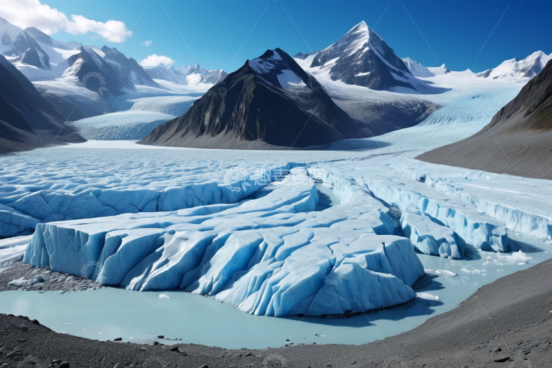 高清大图下载【趣麦麦图】壮美冰川与远处雪山景观