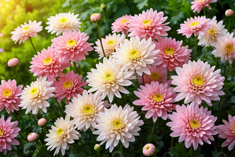 高清大图下载【趣麦麦图】盛开的粉色白色菊花