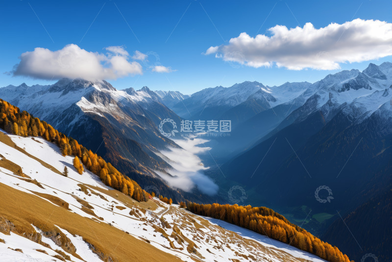 高清大图下载【趣麦麦图】雪山秋景自然风光