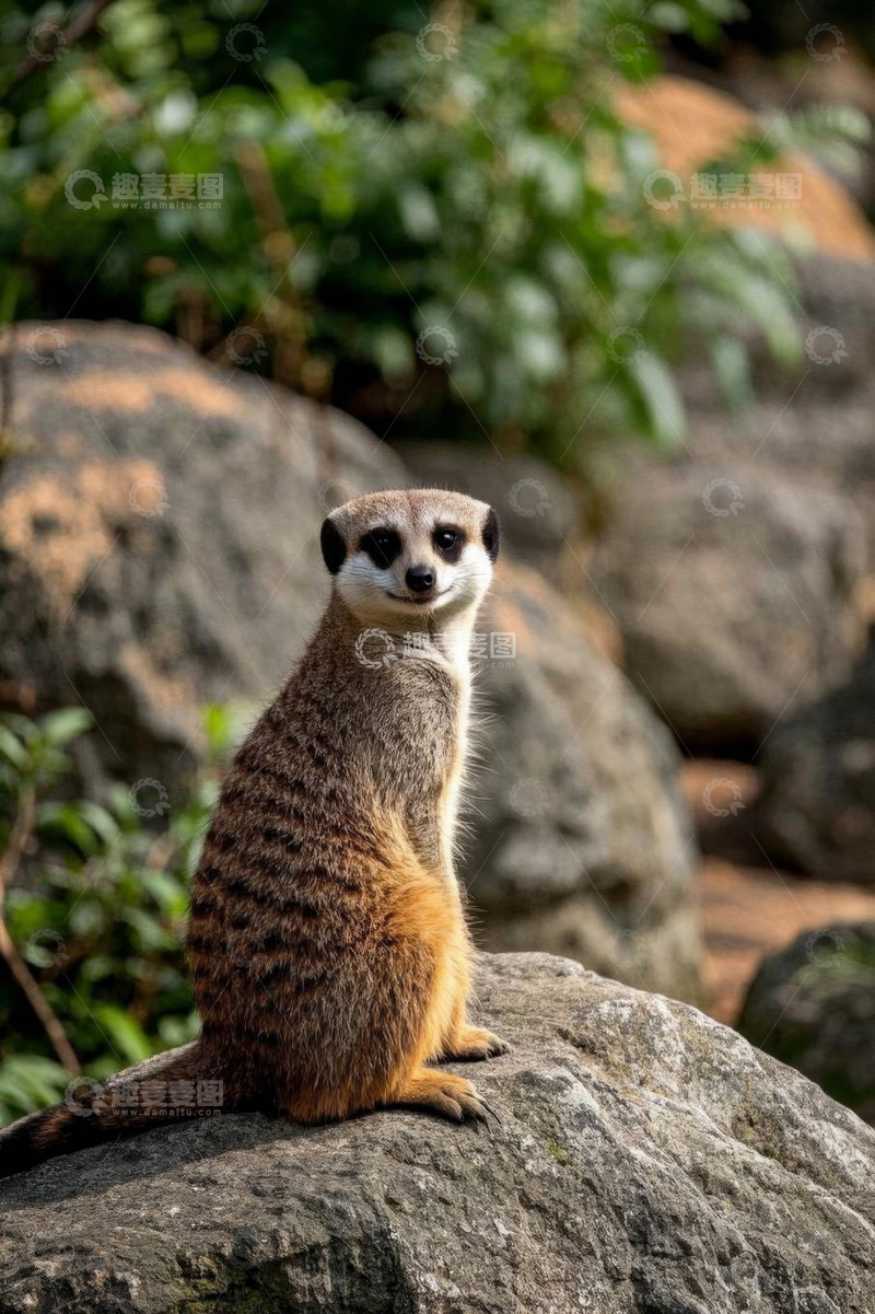 高清大图下载【趣麦麦图】岩石上坐立的猫鼬