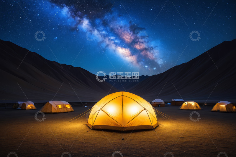 高清大图下载【趣麦麦图】沙漠中星空下的露营帐篷