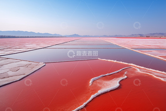 红色盐田自然风光全景