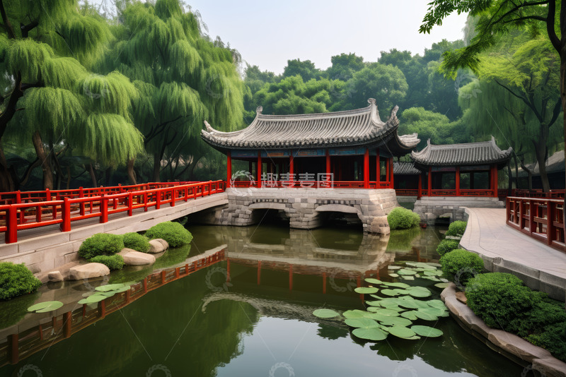 高清大图下载【趣麦麦图】中式园林景观中的亭台楼阁