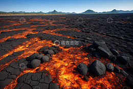 地表熔岩河流与远山脉景观