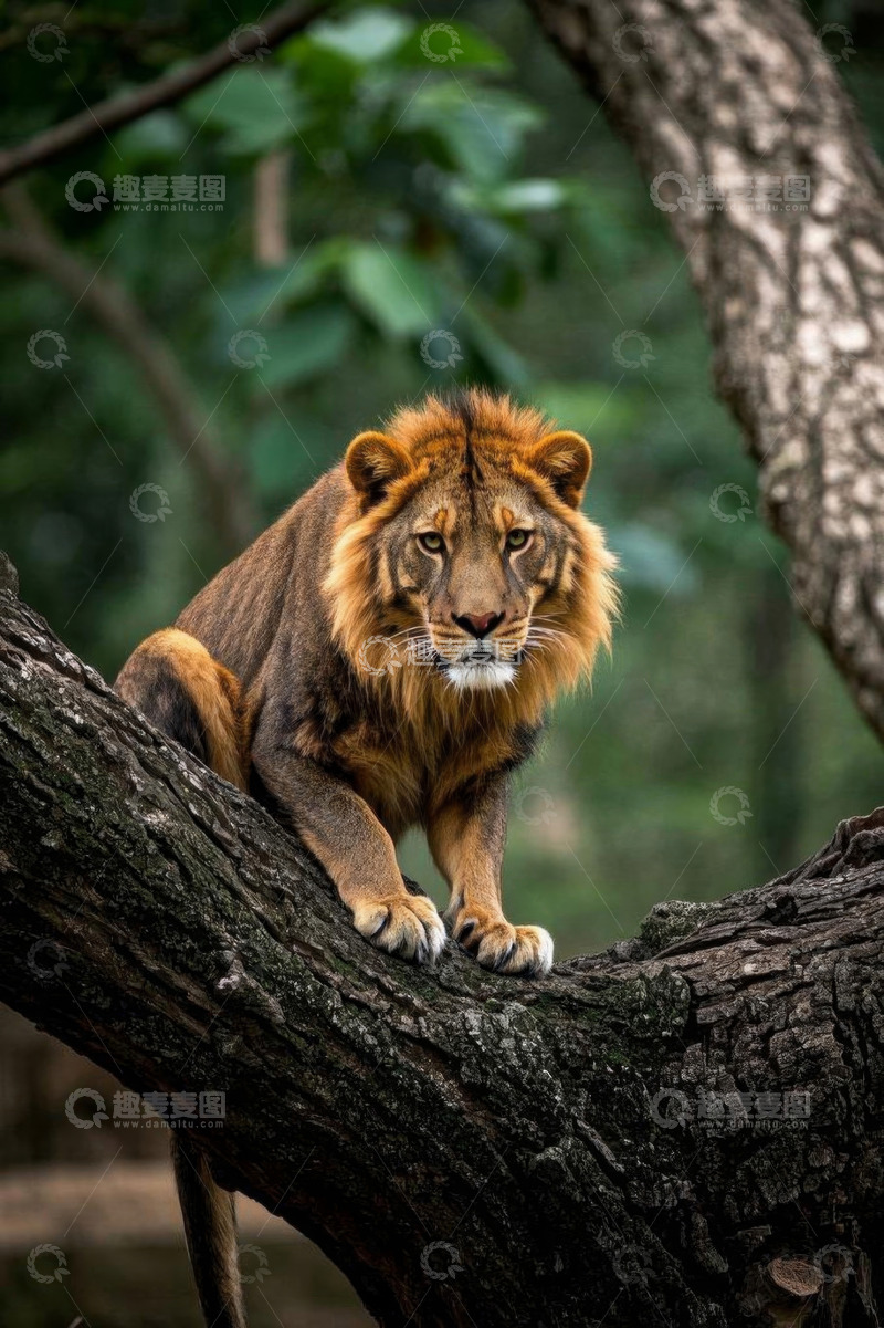 高清大图下载【趣麦麦图】树上的雄狮特写