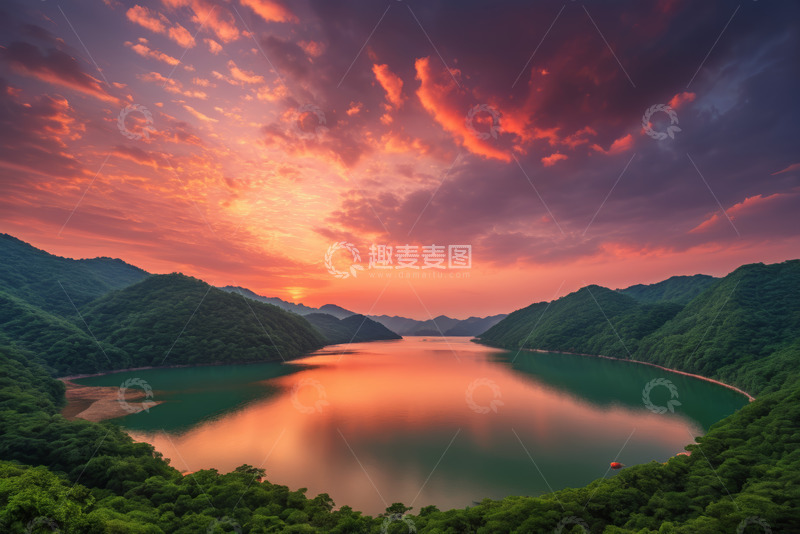 高清大图下载【趣麦麦图】湖光山色的黄昏美景