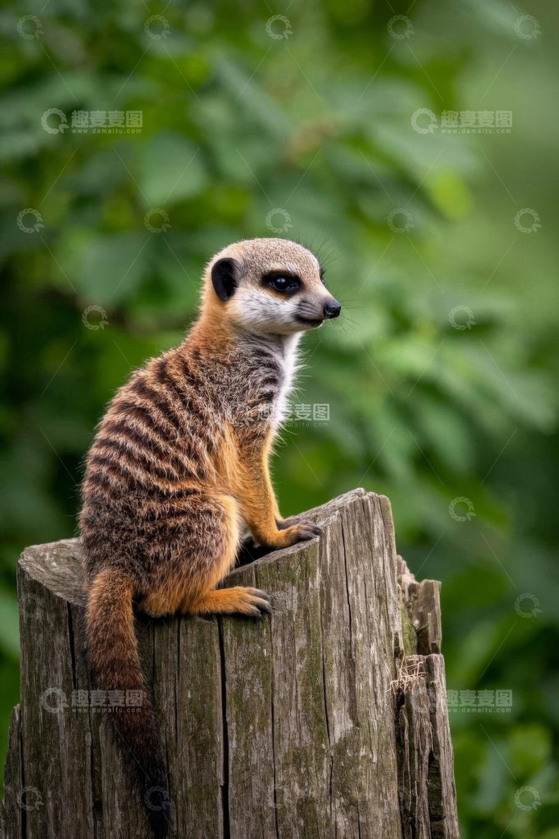高清大图下载【趣麦麦图】猫鼬坐树桩上瞭望