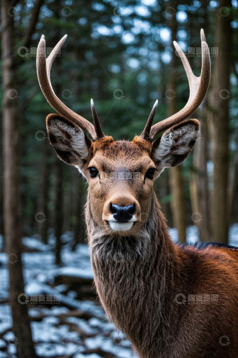 高清大图下载【趣麦麦图】森林中鹿的特写