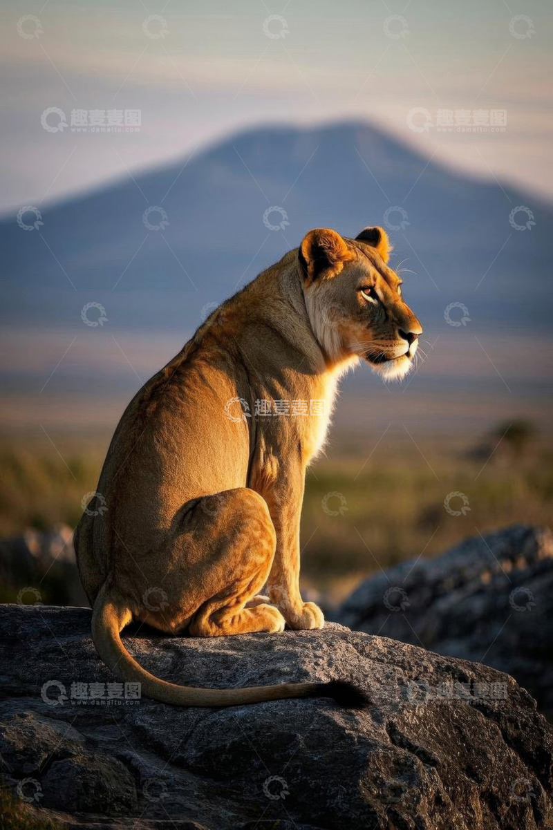 高清大图下载【趣麦麦图】非洲草原上坐着的母狮
