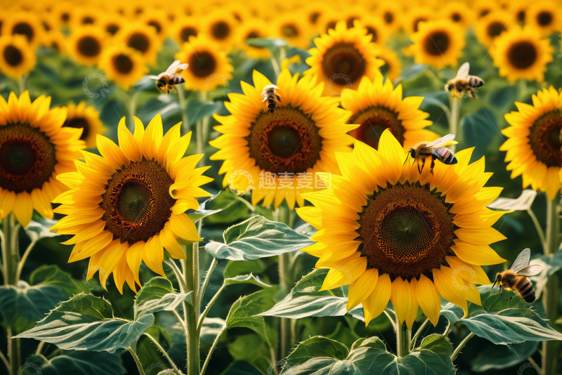 高清大图下载【趣麦麦图】向日葵花海蜜蜂采蜜场景