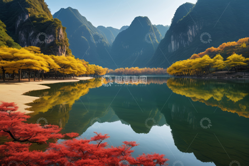 高清大图下载【趣麦麦图】山水湖泊秋景自然风光