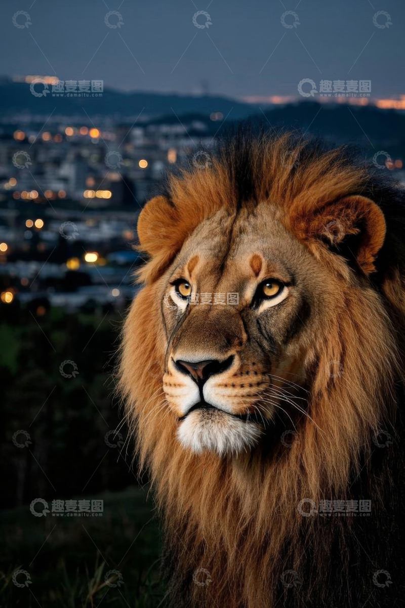 高清大图下载【趣麦麦图】城市背景前的雄狮特写