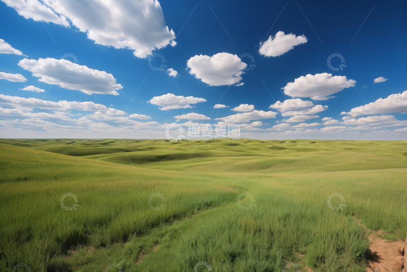 高清大图下载【趣麦麦图】蓝天白云下的广袤草原风光
