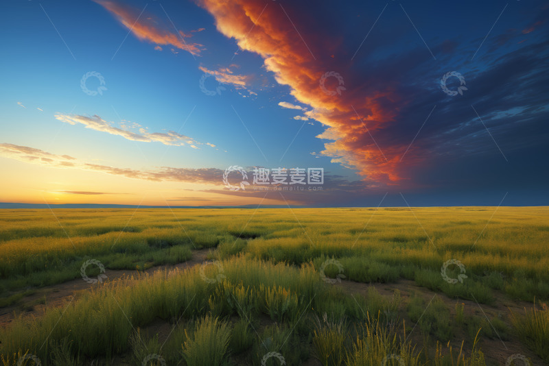 高清大图下载【趣麦麦图】广阔田野上空绚丽晚霞景观