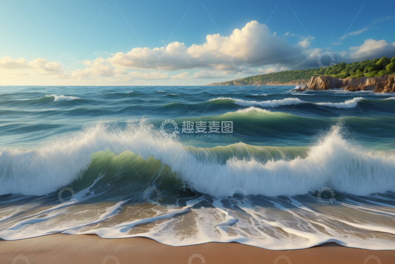 高清大图下载【趣麦麦图】海浪拍打沙滩的自然景观