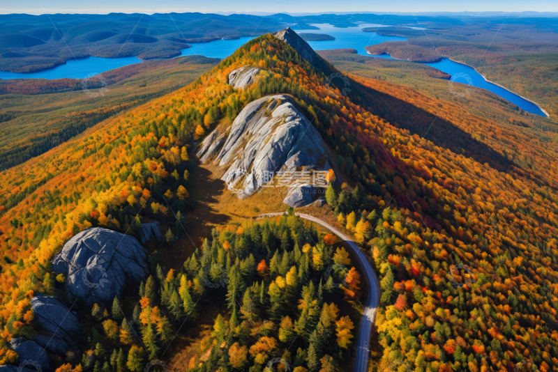 高清大图下载【趣麦麦图】秋季山林湖泊航拍全景