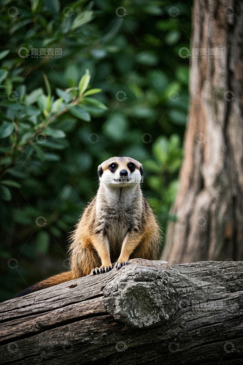 高清大图下载【趣麦麦图】猫鼬坐于树干上特写