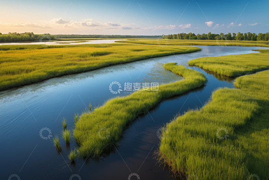 河流湿地自然风光全景