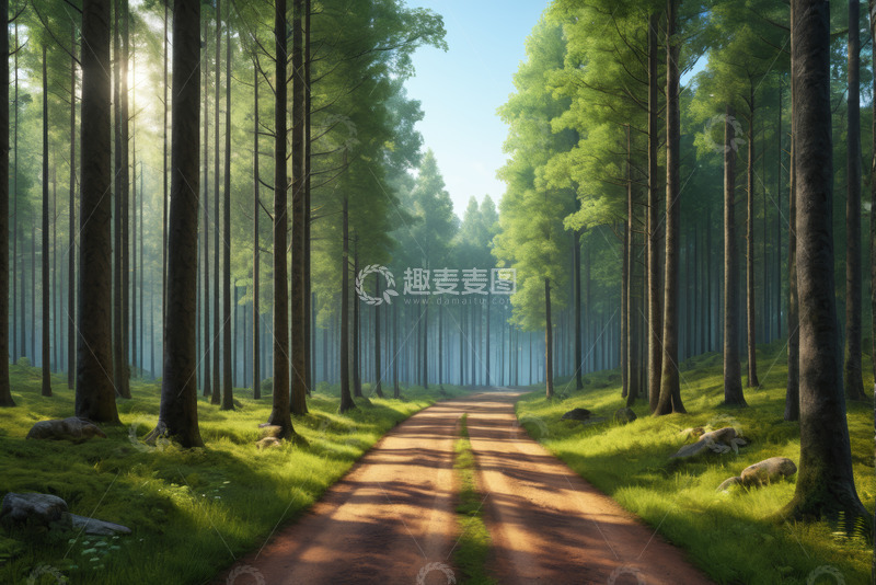 高清大图下载【趣麦麦图】林间阳光照耀的泥土小路