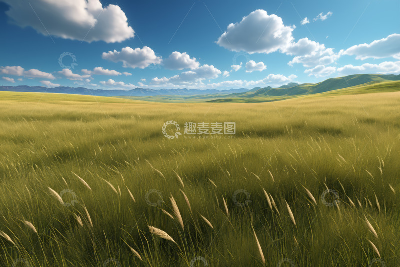 高清大图下载【趣麦麦图】广袤草原与蓝天白云风景