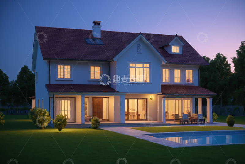 高清大图下载【趣麦麦图】黄昏时分的现代独栋别墅