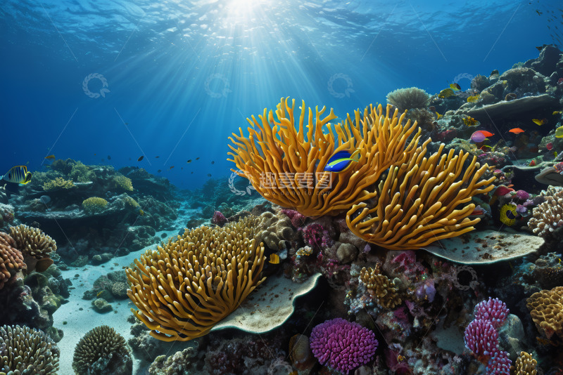 高清大图下载【趣麦麦图】海底珊瑚与热带鱼景观