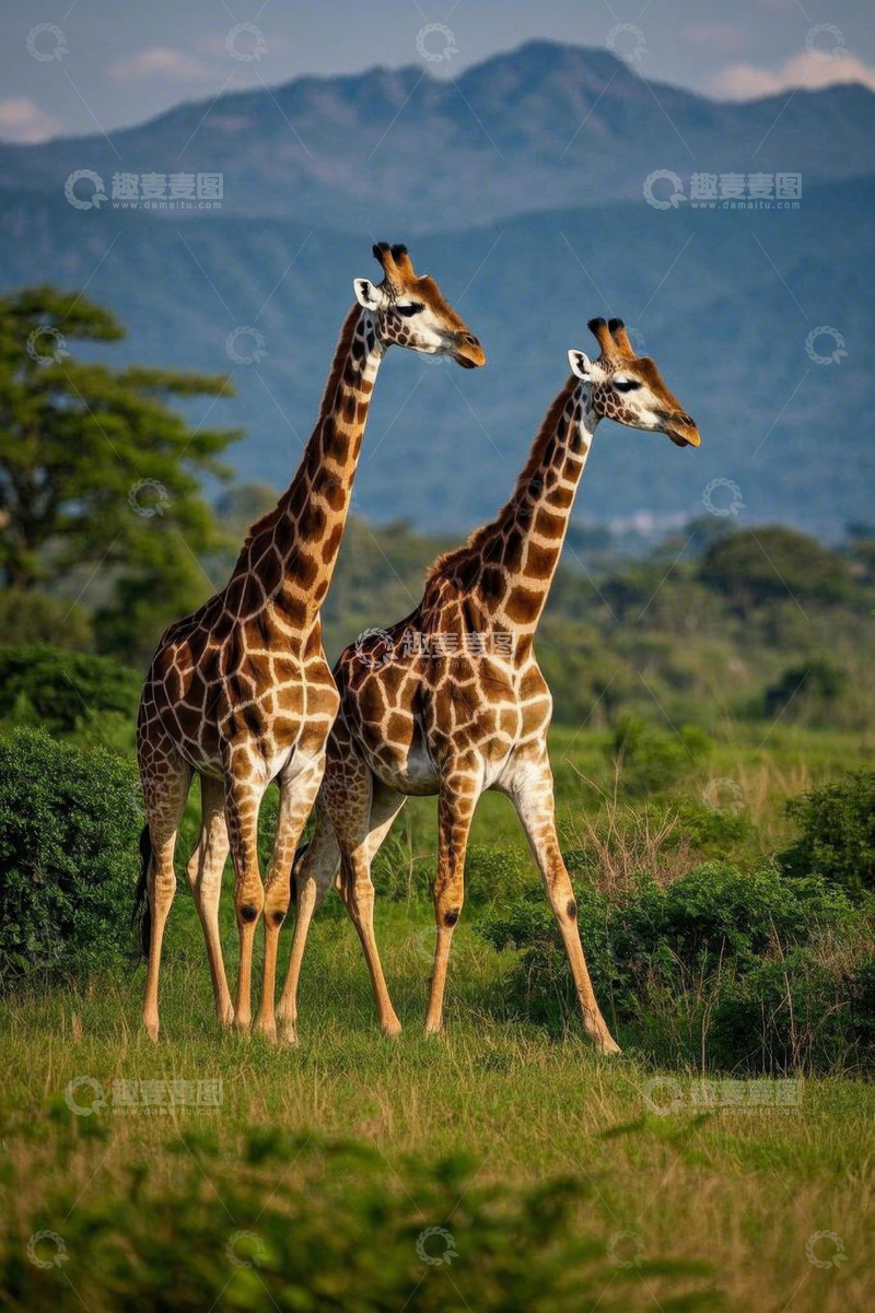 高清大图下载【趣麦麦图】非洲草原上的两只长颈鹿