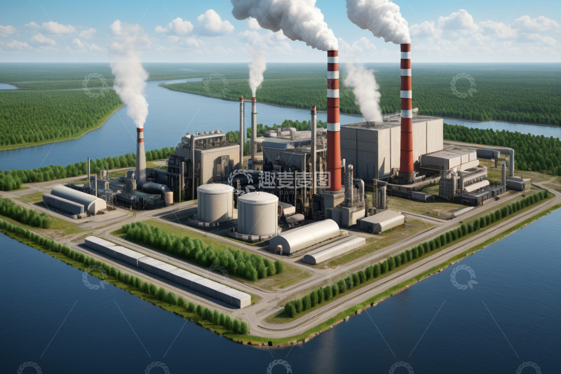 高清大图下载【趣麦麦图】河边工业工厂全景