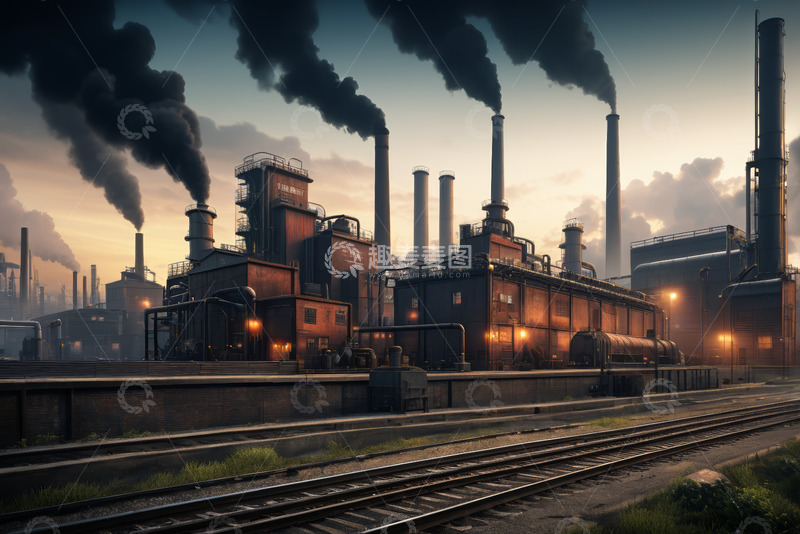 高清大图下载【趣麦麦图】黄昏下冒烟的工业工厂