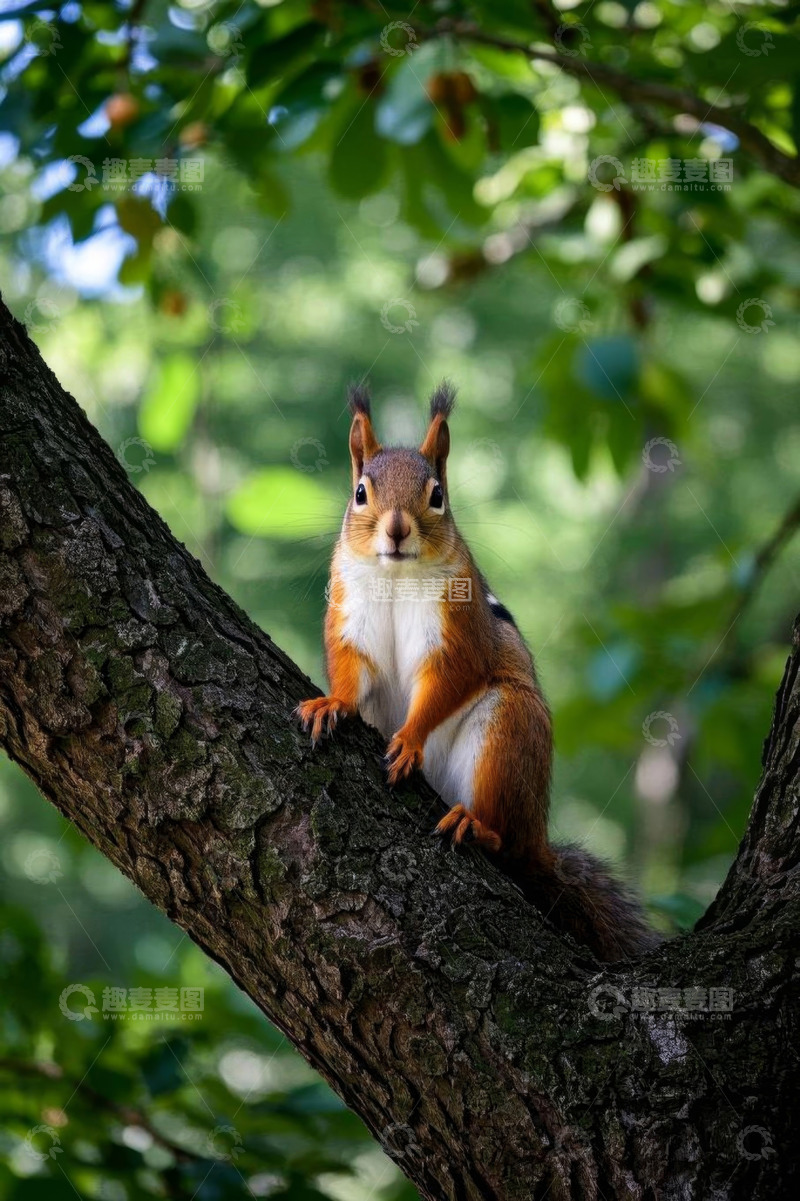 高清大图下载【趣麦麦图】松鼠栖息在树干上