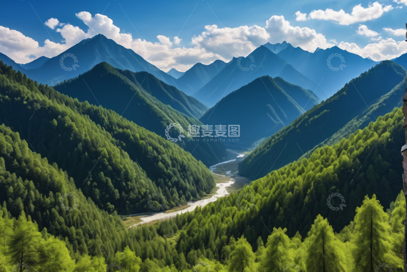 高清大图下载【趣麦麦图】山间森林自然风光全景