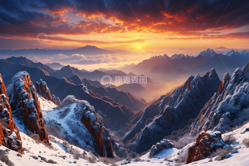 高清大图下载【趣麦麦图】雪山日出自然风光全景