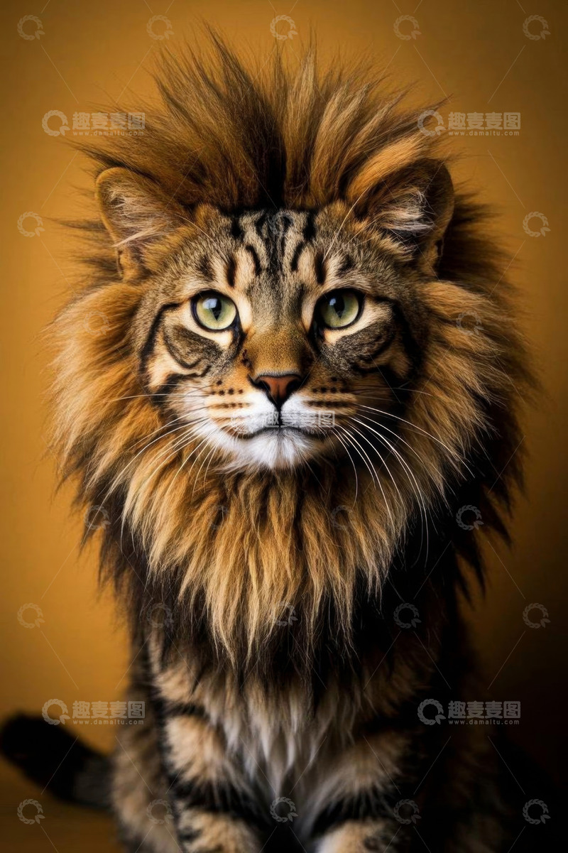 高清大图下载【趣麦麦图】长着狮子鬃毛的猫咪特写