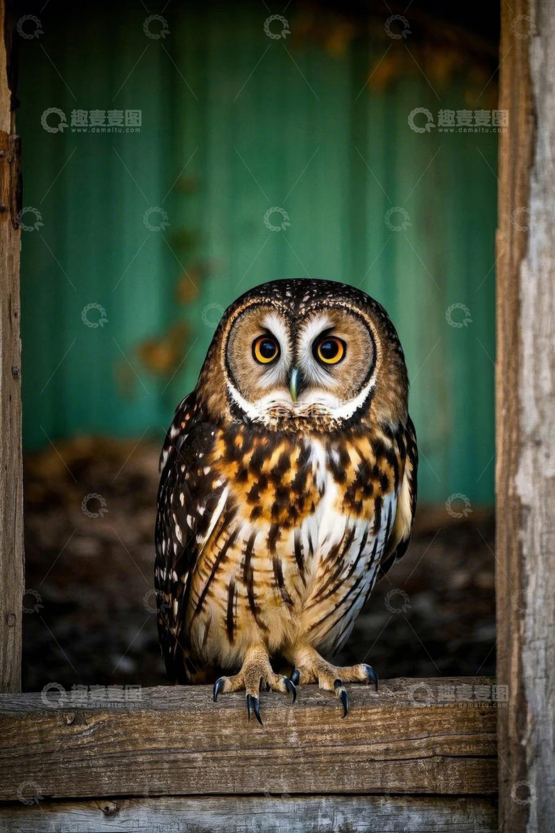 高清大图下载【趣麦麦图】木框上的猫头鹰特写