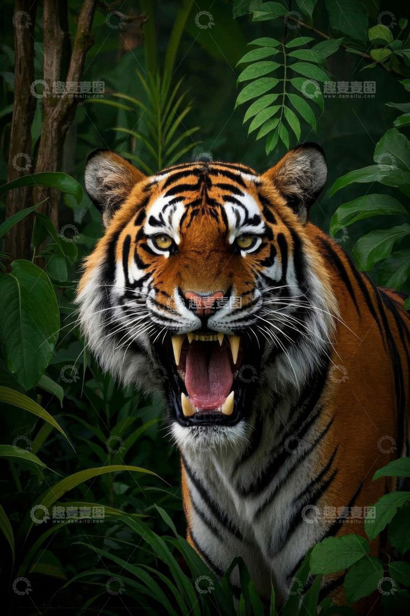 高清大图下载【趣麦麦图】丛林中咆哮的老虎