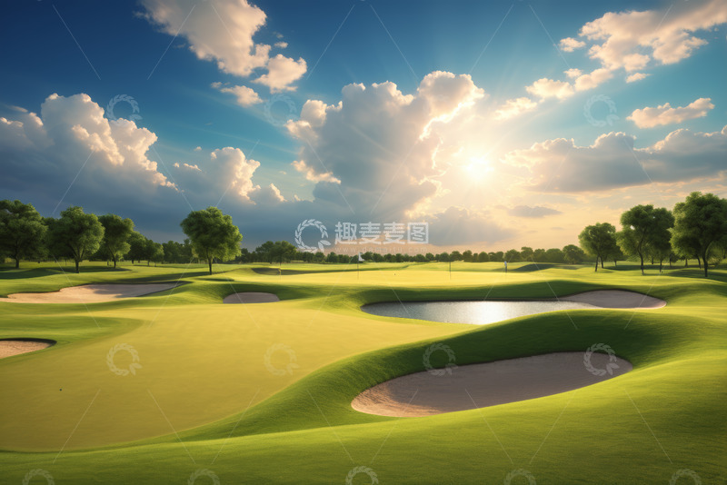 高清大图下载【趣麦麦图】阳光照耀下的高尔夫球场风景