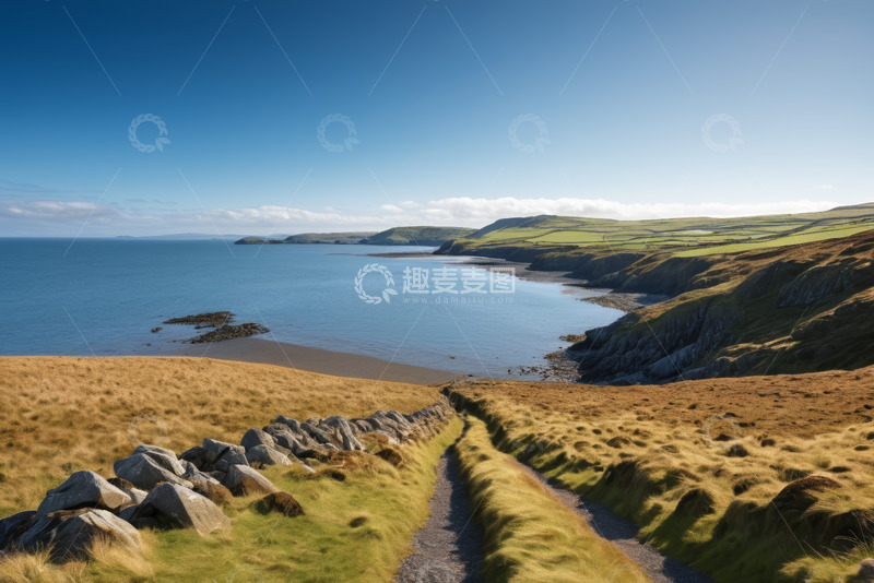 高清大图下载【趣麦麦图】海岸边草地与蜿蜒小路风景