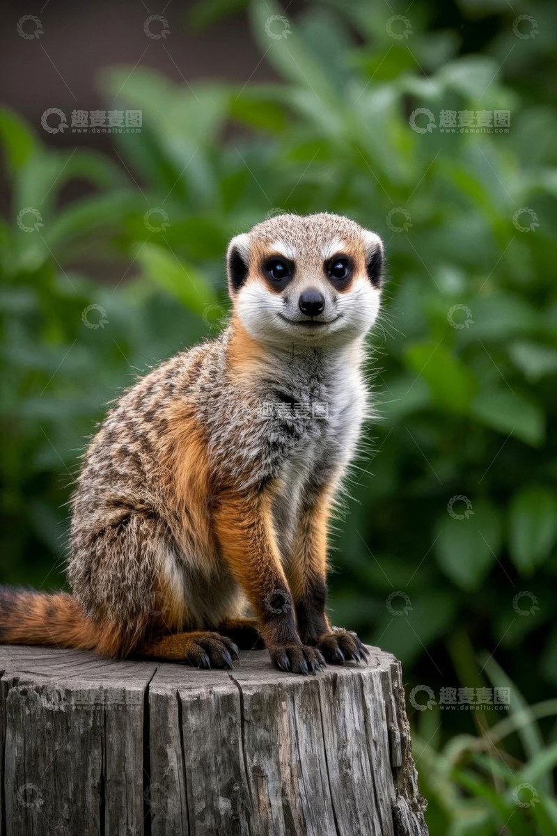 高清大图下载【趣麦麦图】猫鼬坐树桩特写