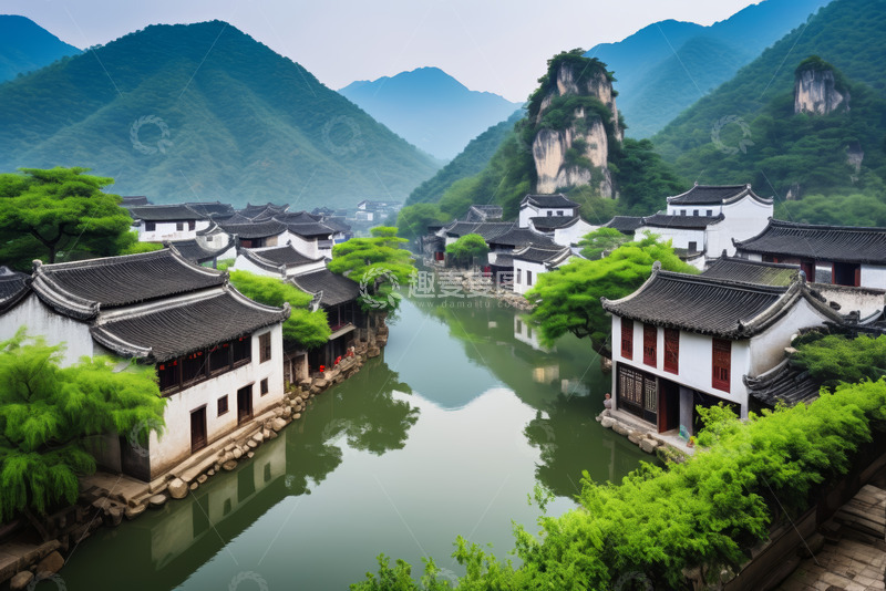 高清大图下载【趣麦麦图】江南水乡古村落山水景致