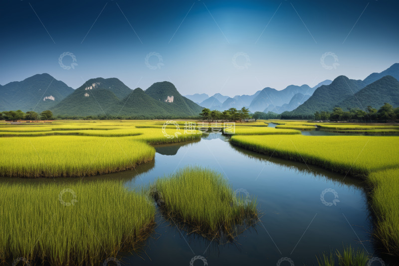 高清大图下载【趣麦麦图】稻田山水田园风光