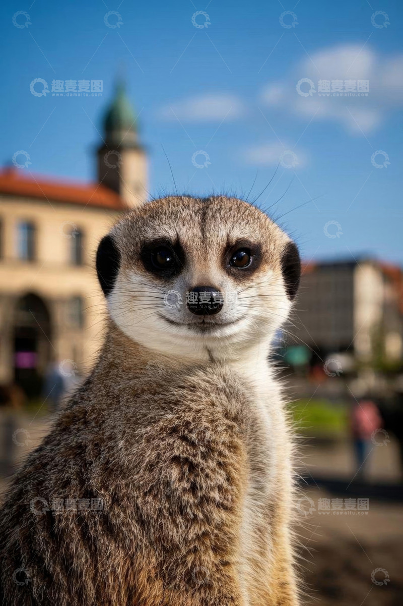 高清大图下载【趣麦麦图】户外站立的猫鼬特写