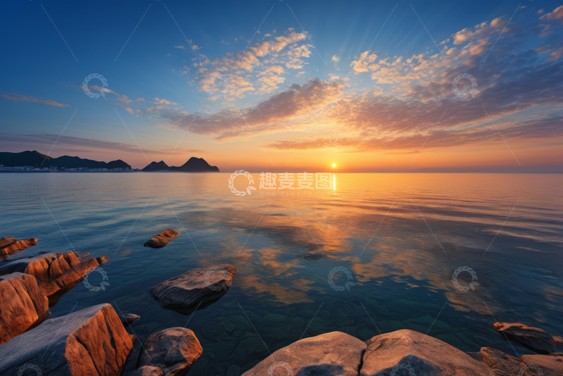 高清大图下载【趣麦麦图】海边日出全景